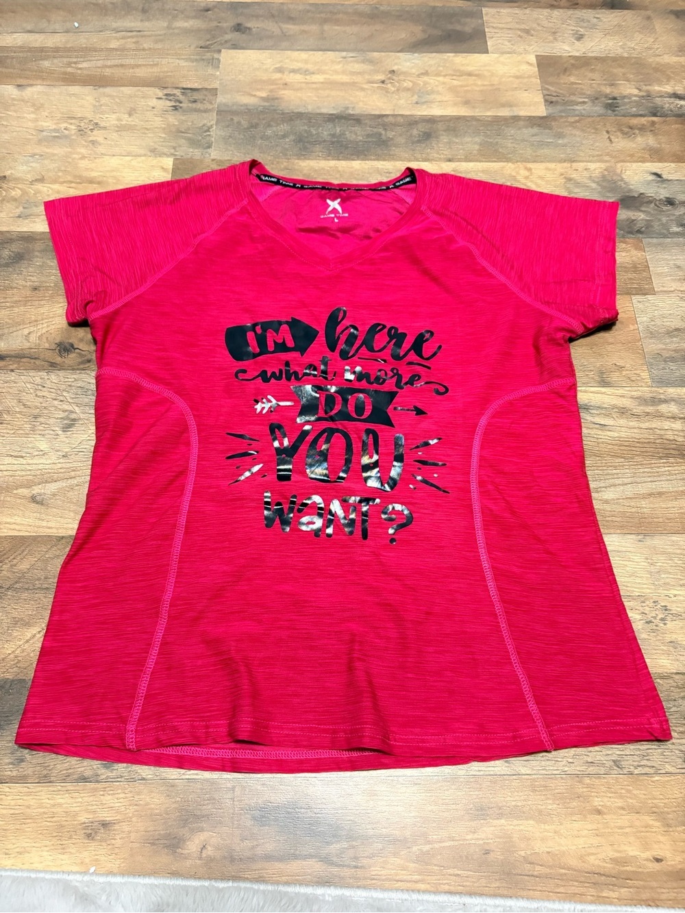 Game Time Women’s Pink Athletic Graphic Tee Size Large Workout Top Gym Shirt